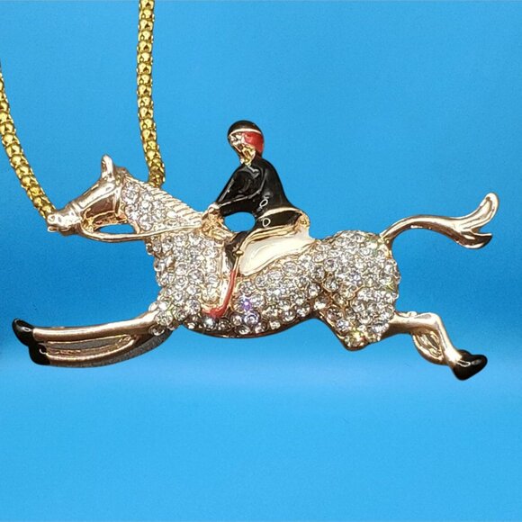 Tally-Ho Equestrian English Riding Horse Rider Pendant/ Brooch Necklace Gift Box - Picture 3 of 8